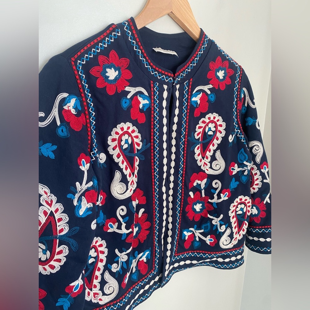 Monsoon Embroidered Boho Open-Front Jacket Size Small Cottagecore Bohemian - Picture 6 of 8